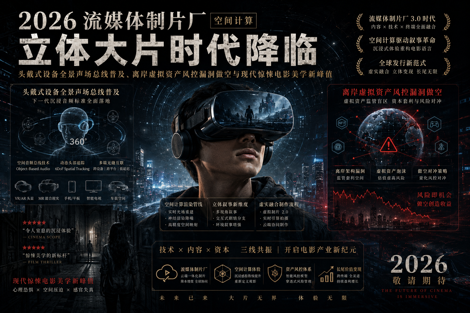 2026流媒体制片厂空间计算立体大片时代降临：头戴式设备全景声场总线普及、离岸虚拟资产风控漏洞做空与现代惊悚电影美学新峰值